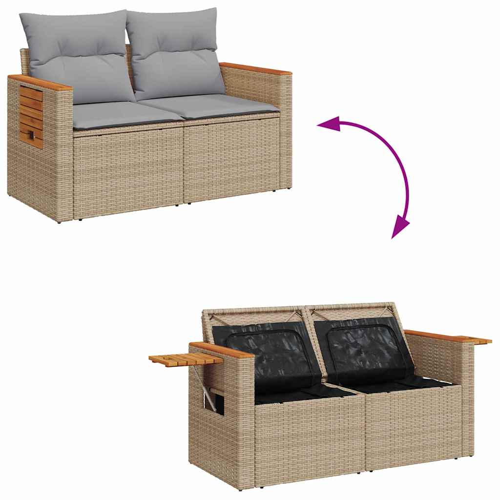 Gartensofa-set mit Kissen 11 pcs Beige und Hellgrau Poly-Rattan