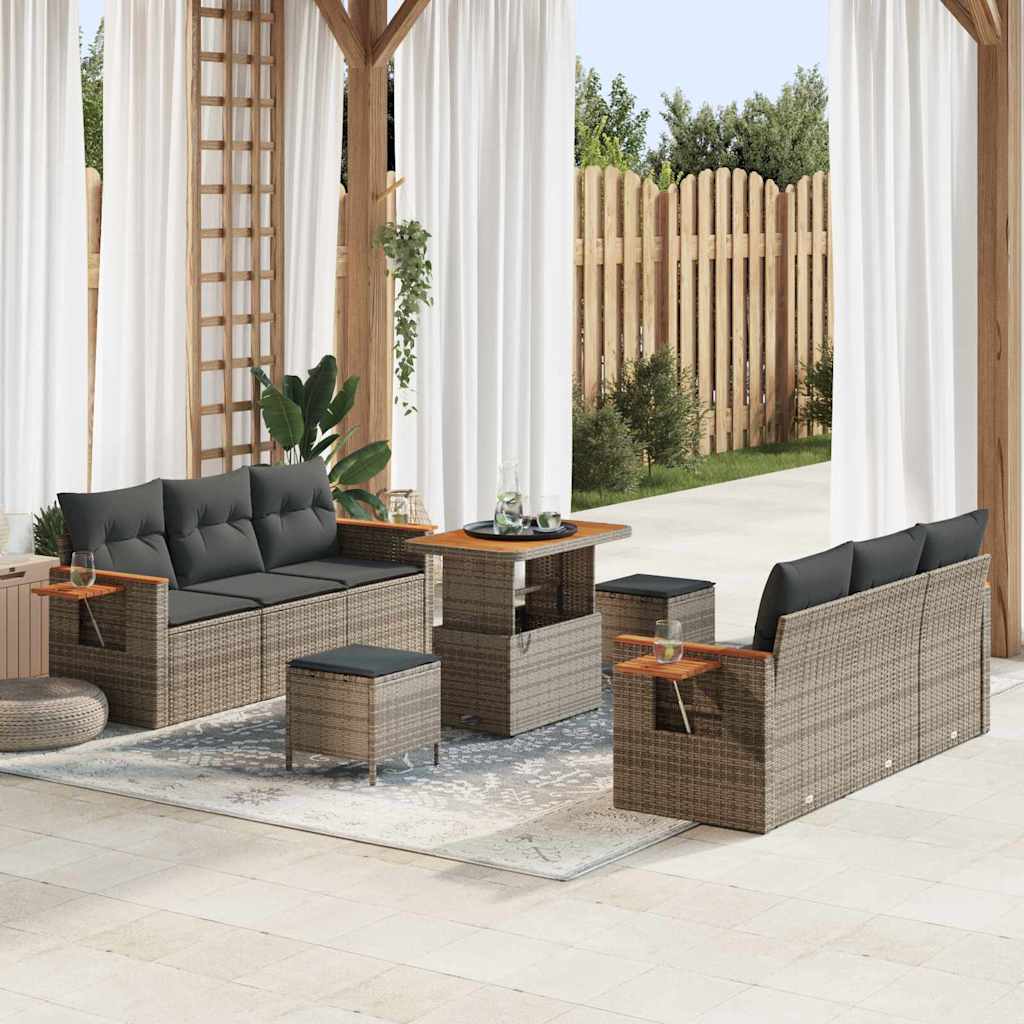 Gartensofa-set mit Kissen 11 pcs Grau Poly-Rattan