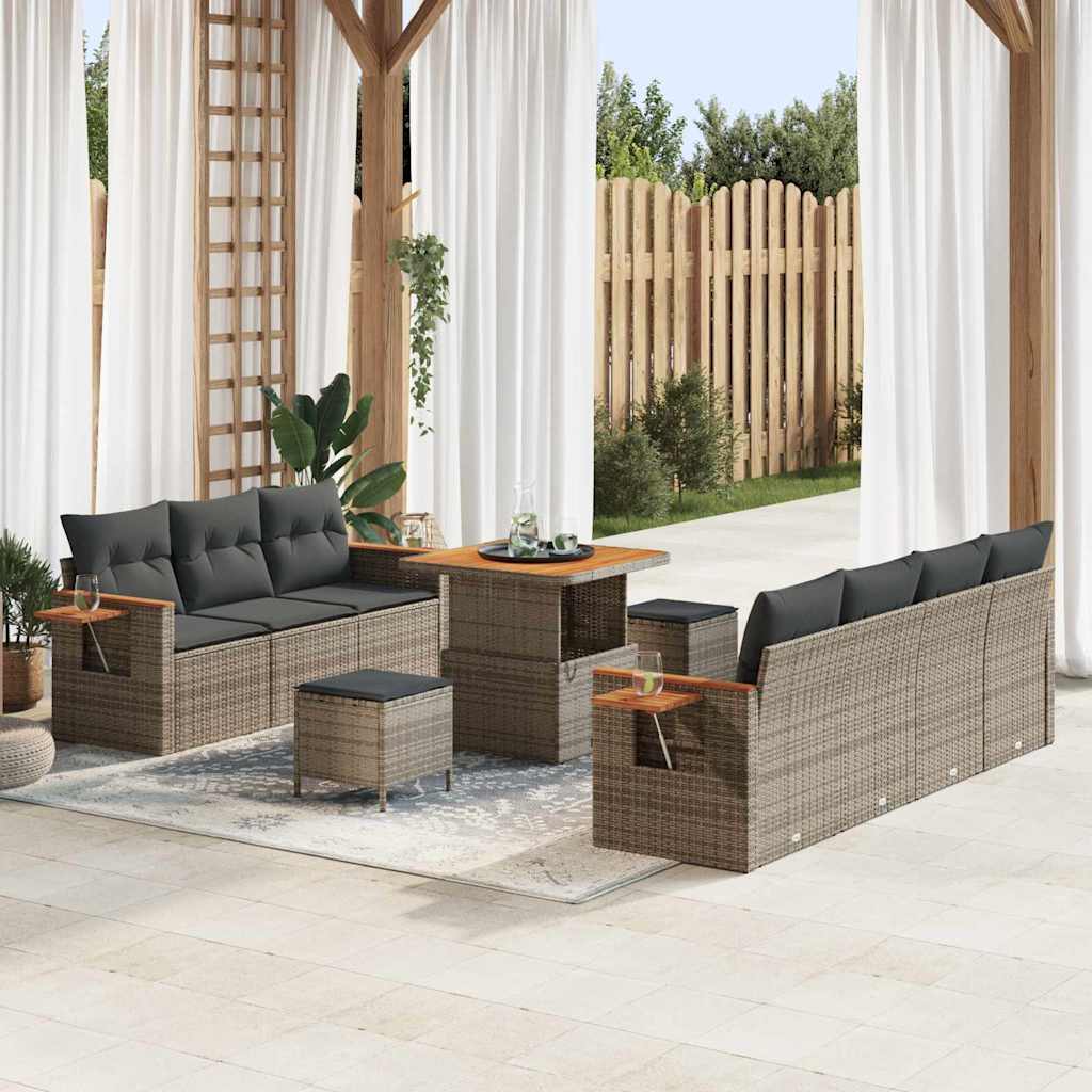 Gartensofa-set mit Kissen 13 pcs Grau Poly-Rattan