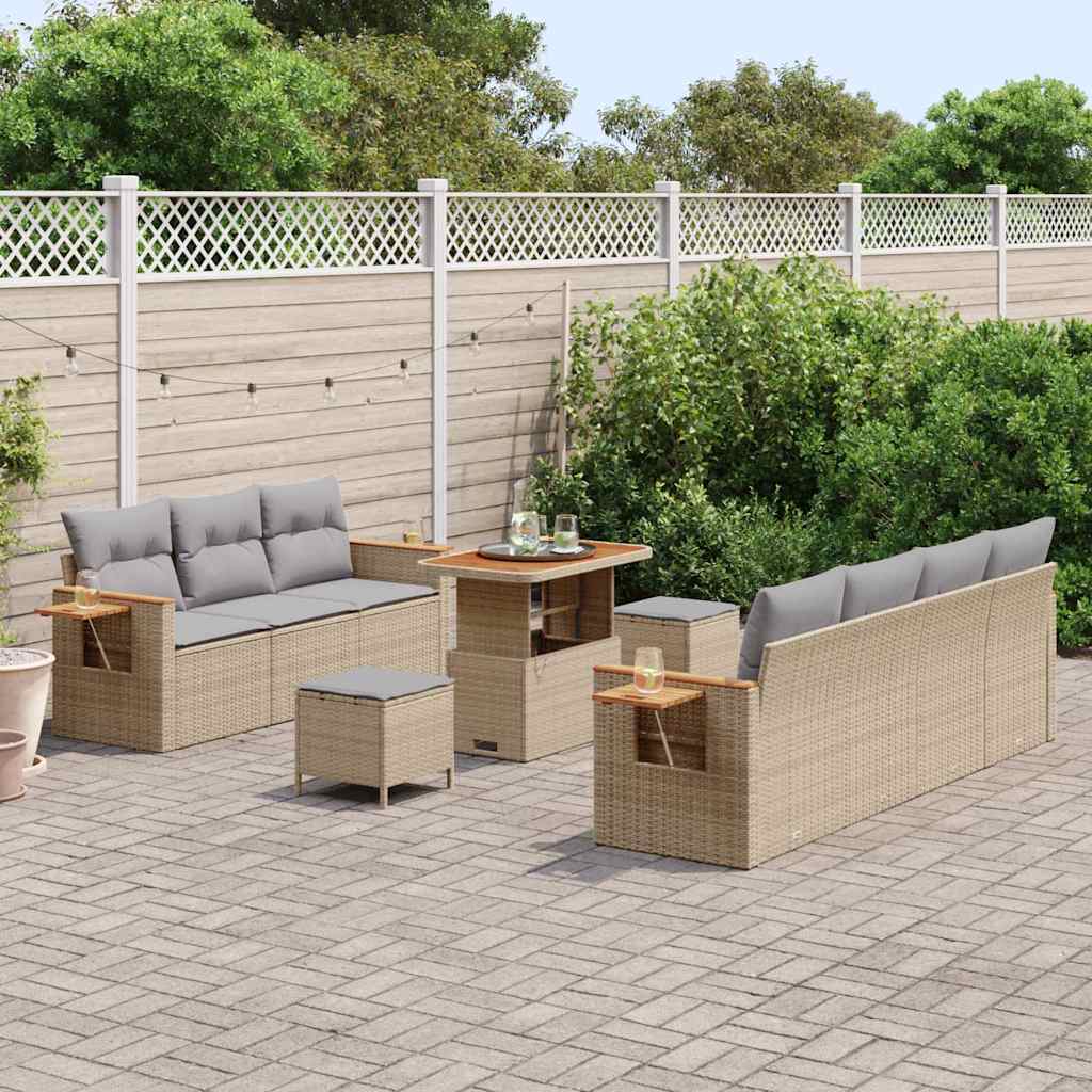 Gartensofa-set mit Kissen 13 pcs Beige und Hellgrau Poly-Rattan