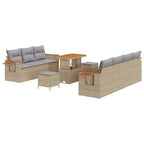 Gartensofa-set mit Kissen 13 pcs Beige und Hellgrau Poly-Rattan