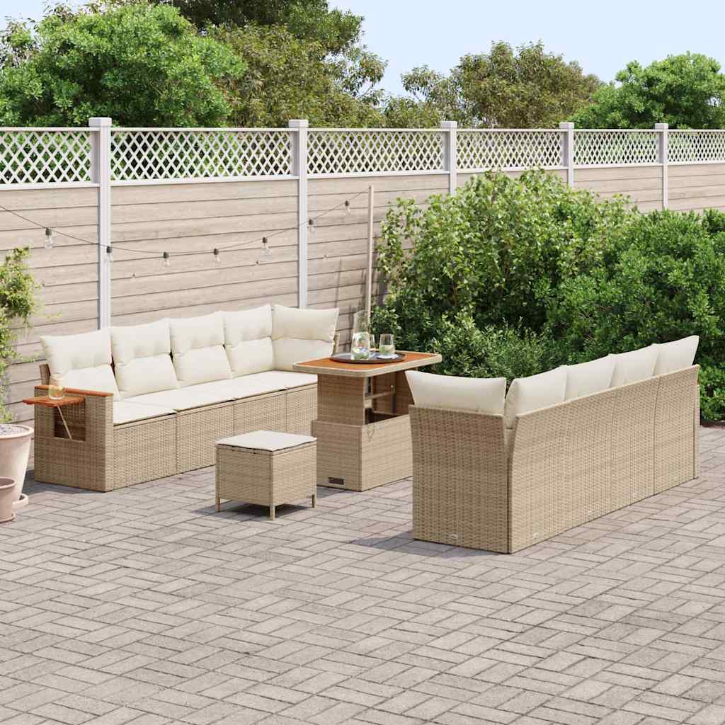 Gartensofa-set mit Kissen 12 pcs Beige und Creme Poly-Rattan