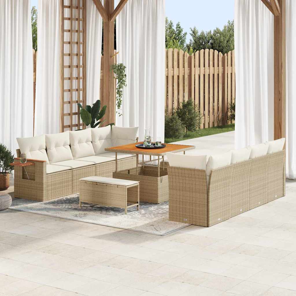 Gartensofa-set mit Kissen 12 pcs Beige und Creme Poly-Rattan