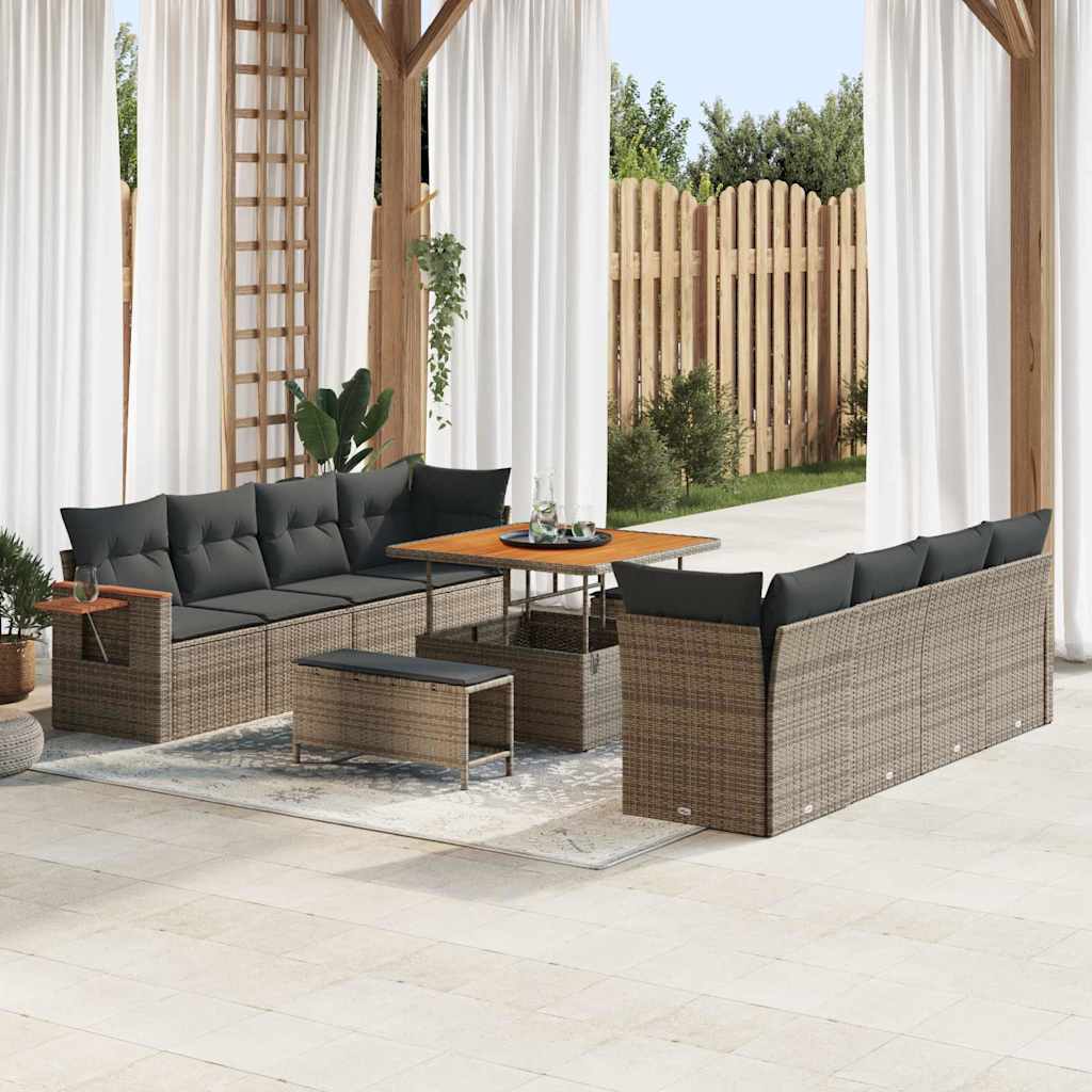 Gartensofa-set mit Kissen 12 pcs Grau Poly-Rattan