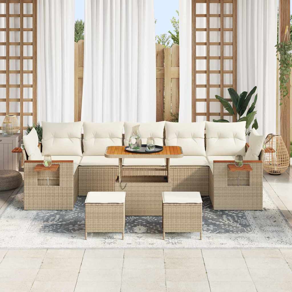 Gartensofa-set mit Kissen 13 pcs Beige und Creme Poly-Rattan