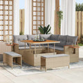 Gartensofa-set mit Kissen 9 pcs Beige und Hellgrau Poly-Rattan
