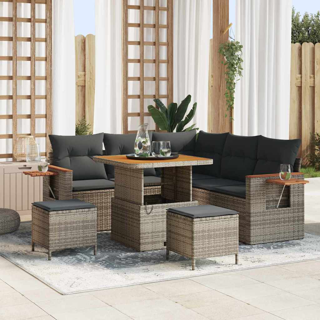 Gartensofa-set mit Kissen 9 pcs Grau Poly-Rattan