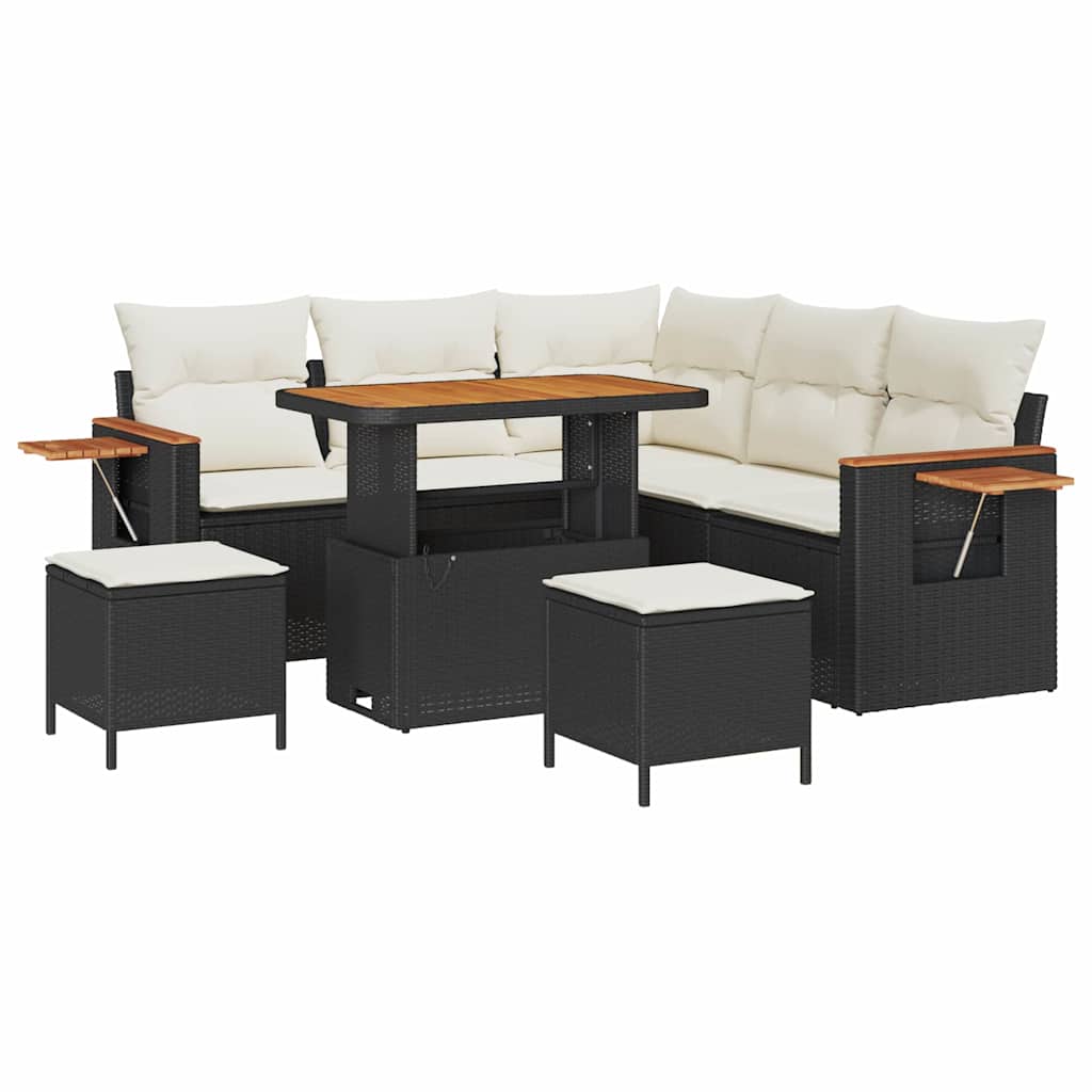 Gartensofa-set mit Kissen 9 pcs Schwarz und Creme Poly-Rattan