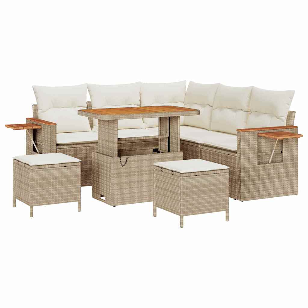 Gartensofa-set mit Kissen 9 pcs Beige und Creme Poly-Rattan