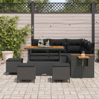 Gartensofa-set mit Kissen 10 pcs Schwarz Poly-Rattan