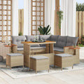 Gartensofa-set mit Kissen 10 pcs Beige und Hellgrau Poly-Rattan