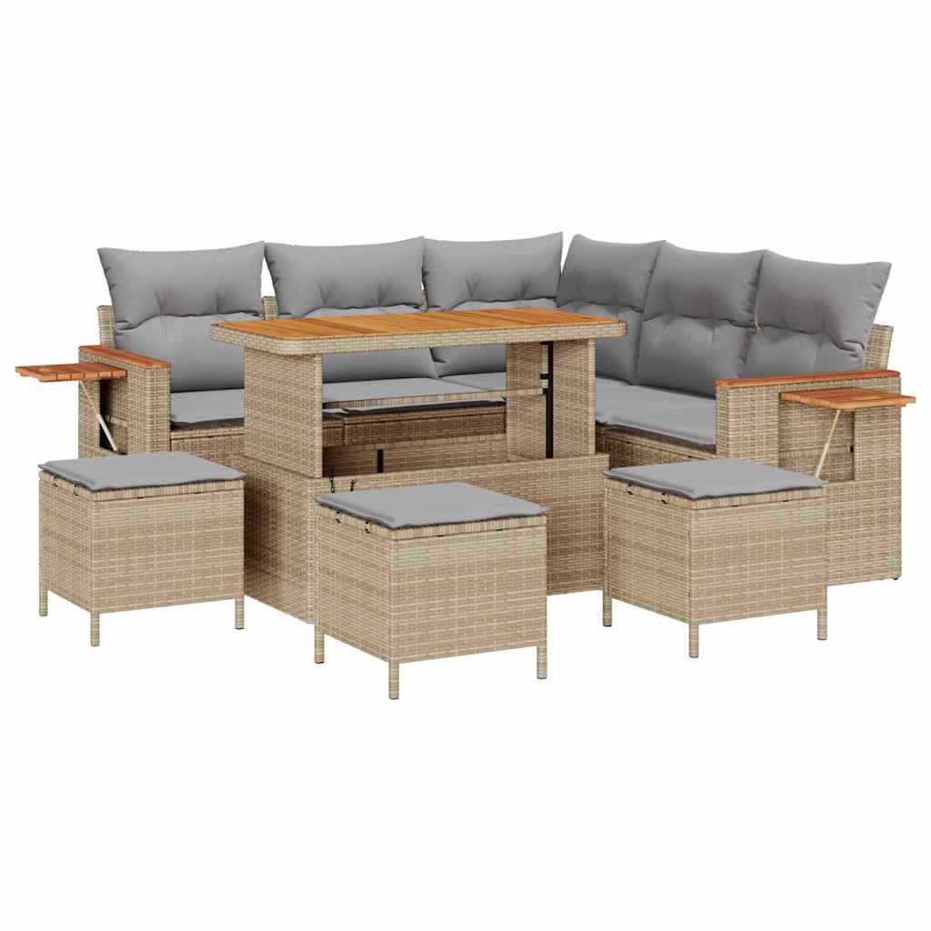 Gartensofa-set mit Kissen 10 pcs Beige und Hellgrau Poly-Rattan