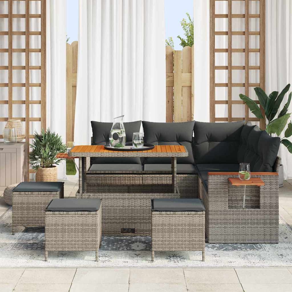 Gartensofa-set mit Kissen 10 pcs Grau Poly-Rattan