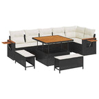Gartensofa-set mit Kissen 11 pcs Schwarz und Creme Poly-Rattan