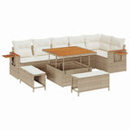 Gartensofa-set mit Kissen 11 pcs Beige und Creme Poly-Rattan
