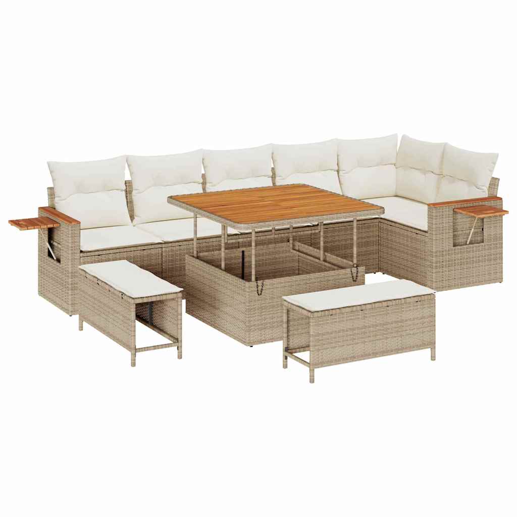 Gartensofa-set mit Kissen 11 pcs Beige und Creme Poly-Rattan