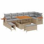 Gartensofa-set mit Kissen 11 pcs Beige und Hellgrau Poly-Rattan