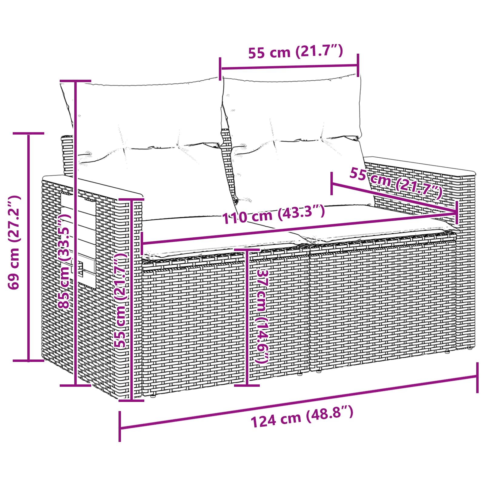 Gartensofa-set mit Kissen 11 pcs Schwarz Poly-Rattan