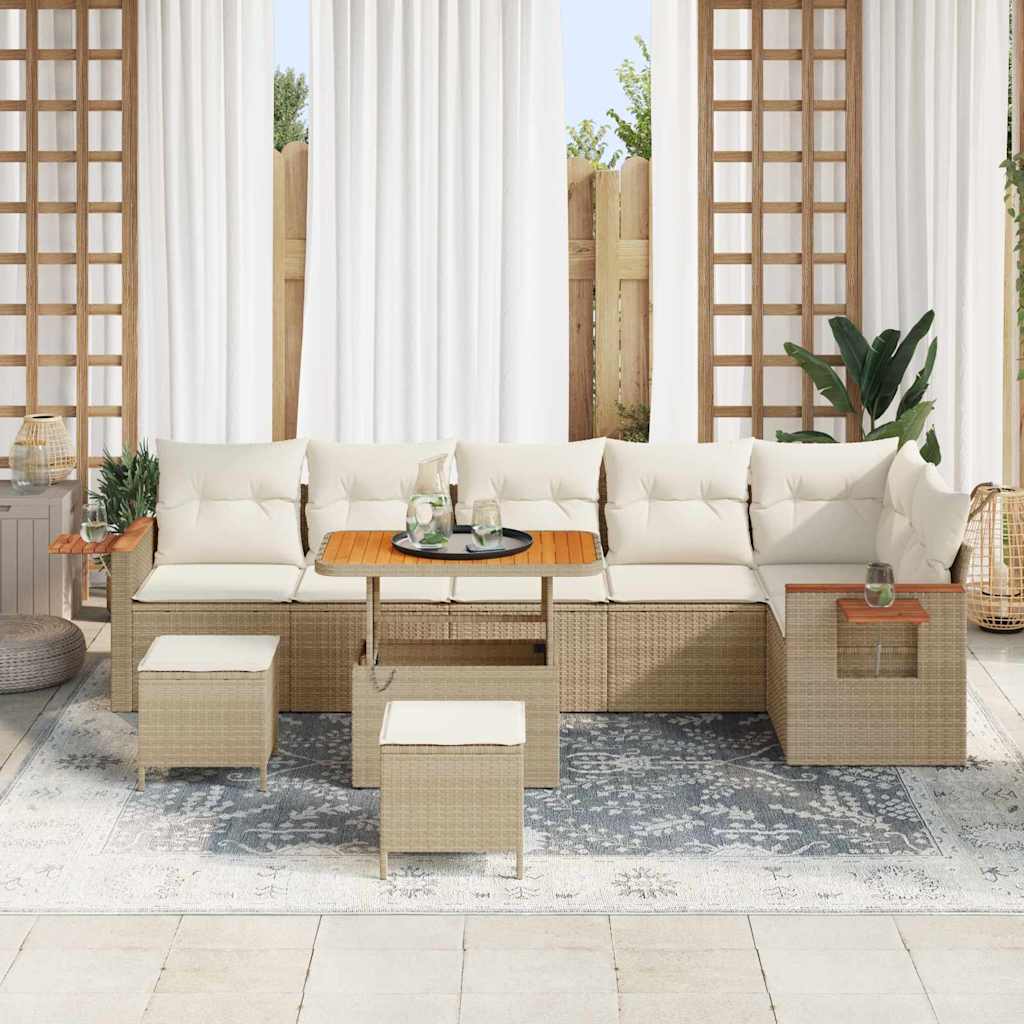 Gartensofa-set mit Kissen 11 pcs Beige und Creme Poly-Rattan