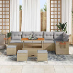 Gartensofa-set mit Kissen 12 pcs Beige und Hellgrau Poly-Rattan