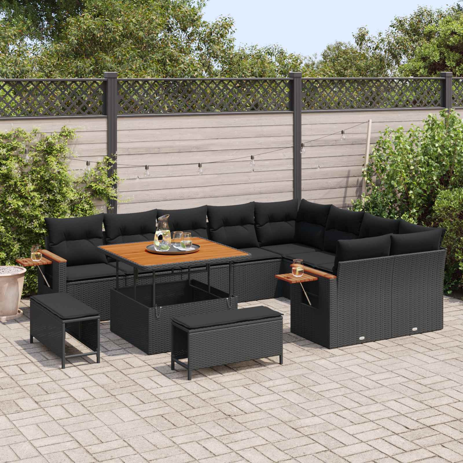 Gartensofa-set mit Kissen 13 pcs Schwarz Poly-Rattan