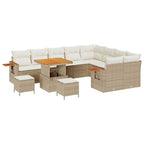 Gartensofa-set mit Kissen 13 pcs Beige und Creme Poly-Rattan