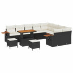 Gartensofa-set mit Kissen 13 pcs Schwarz und Creme Poly-Rattan