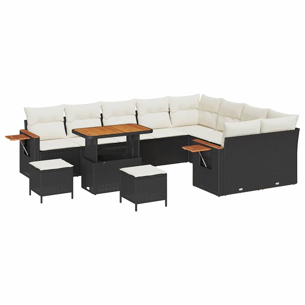 Gartensofa-set mit Kissen 13 pcs Schwarz und Creme Poly-Rattan