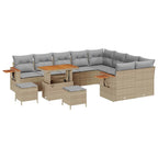 Gartensofa-set mit Kissen 13 pcs Beige und Hellgrau Poly-Rattan