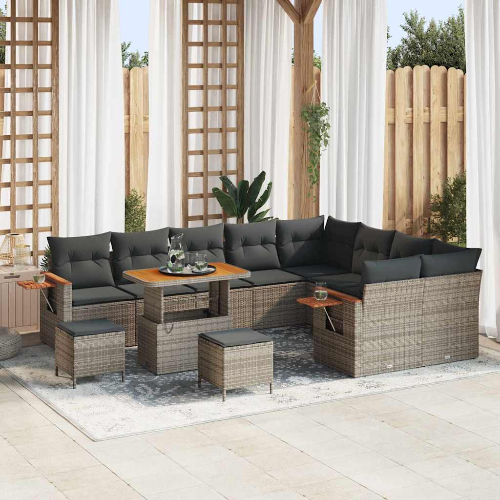 Gartensofa-set mit Kissen 13 pcs Grau Poly-Rattan