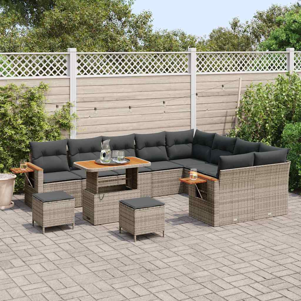Gartensofa-set mit Kissen 13 pcs Grau Poly-Rattan