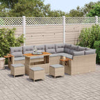 Gartensofa-set mit Kissen 14 pcs Beige und Hellgrau Poly-Rattan