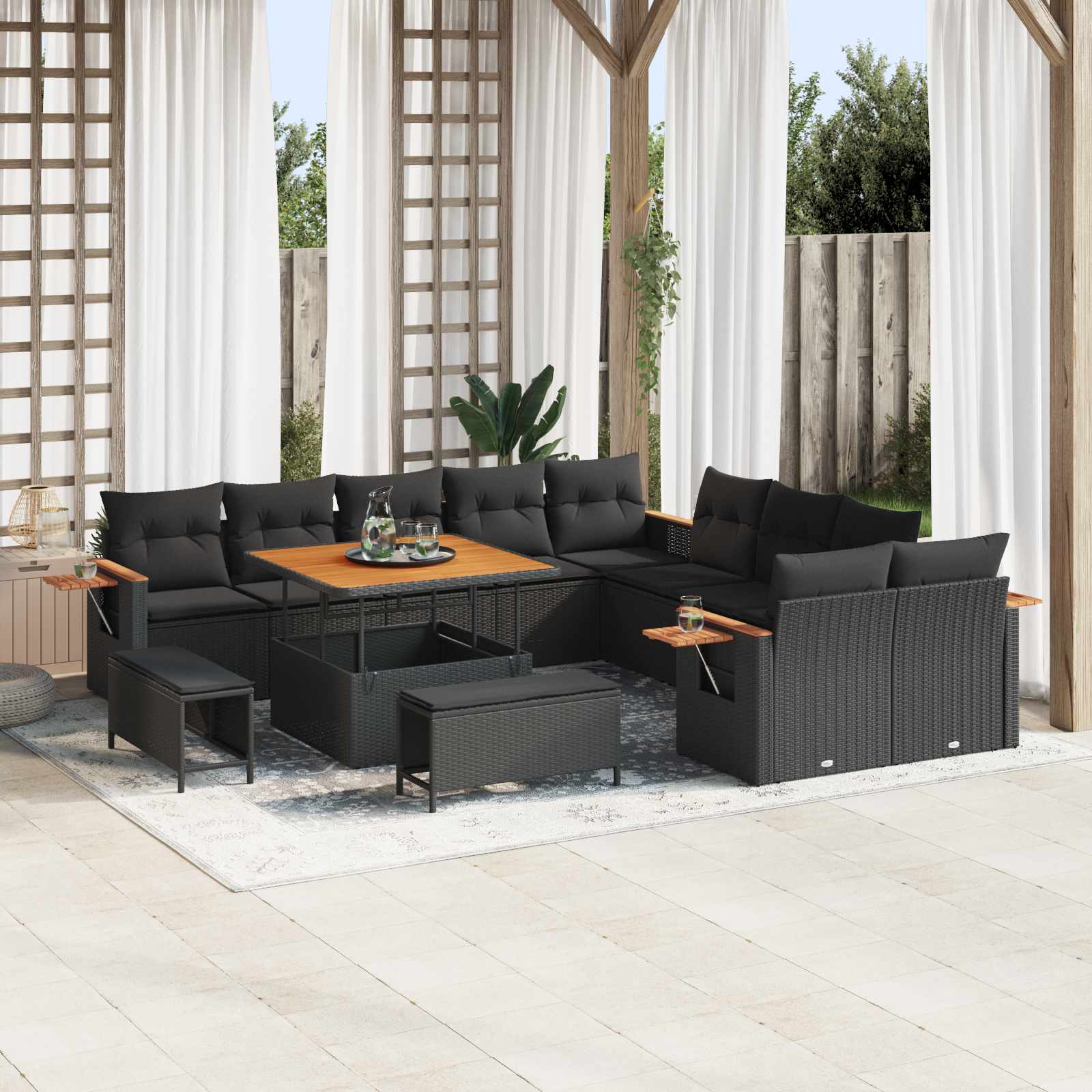 Gartensofa-set mit Kissen 17 pcs Schwarz Poly-Rattan