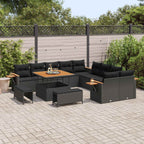 Gartensofa-set mit Kissen 17 pcs Schwarz Poly-Rattan
