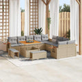 Gartensofa-set mit Kissen 17 pcs Beige und Hellgrau Poly-Rattan