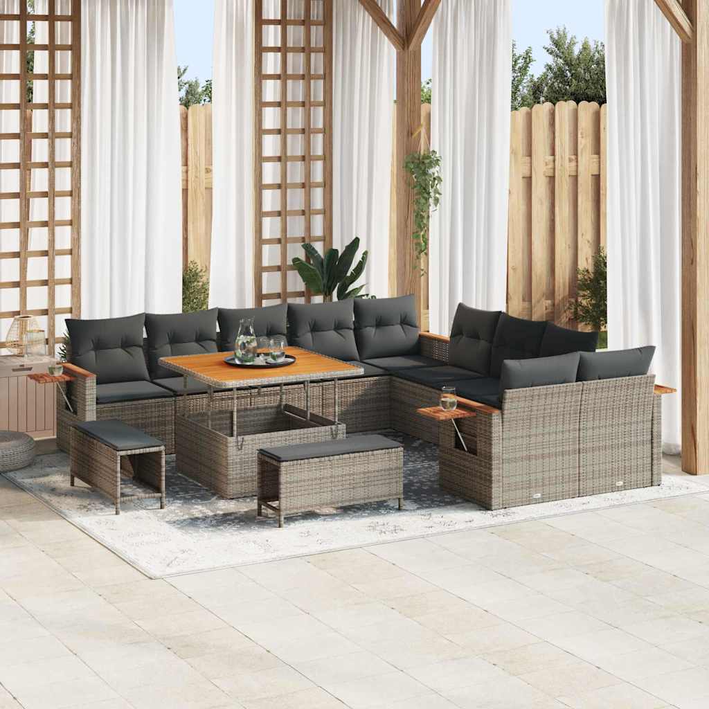 Gartensofa-set mit Kissen 17 pcs Grau Poly-Rattan