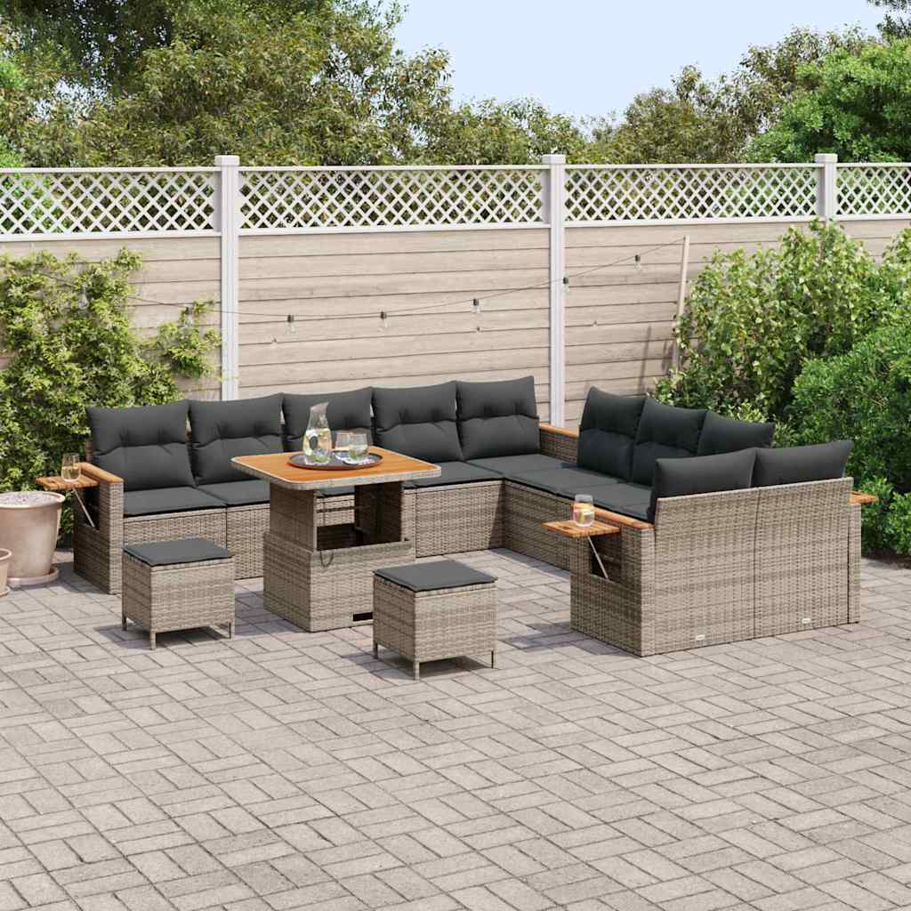 Gartensofa-set mit Kissen 17 pcs Grau Poly-Rattan