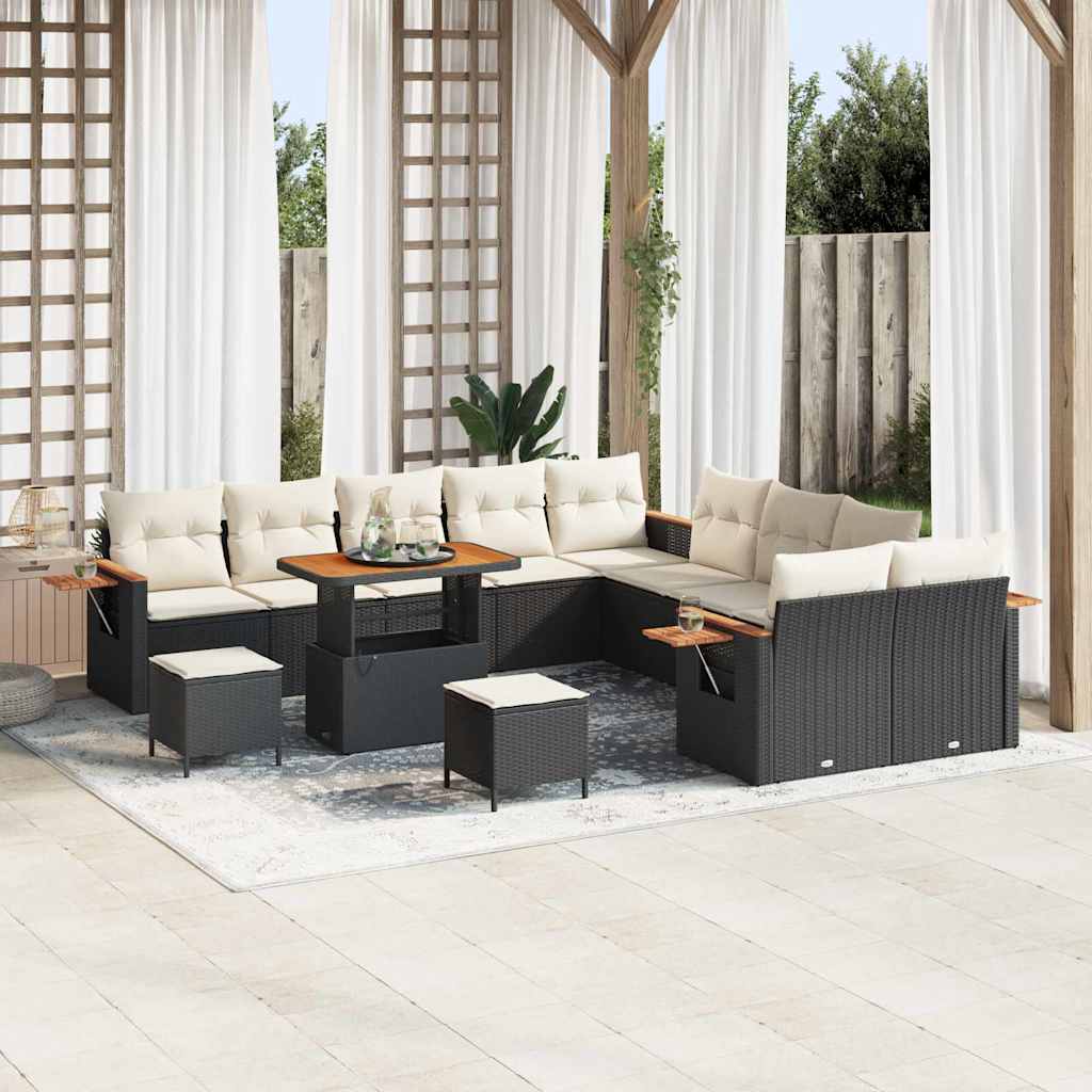 Gartensofa-set mit Kissen 17 pcs Schwarz und Creme Poly-Rattan