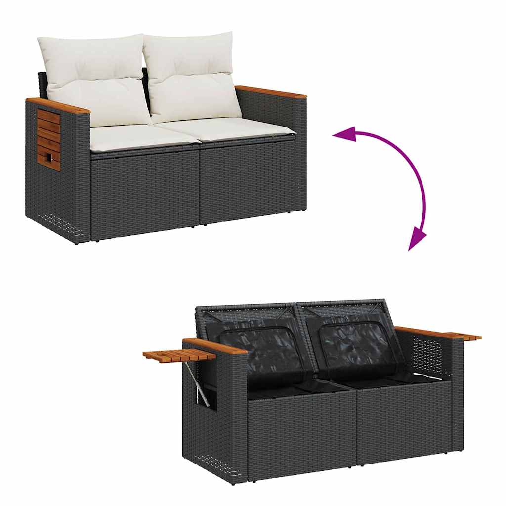 Gartensofa-set mit Kissen 17 pcs Schwarz und Creme Poly-Rattan