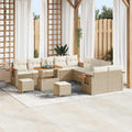 Gartensofa-set mit Kissen 17 pcs Beige und Creme Poly-Rattan