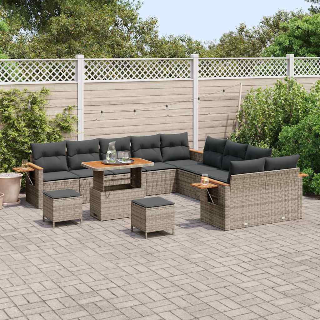 Gartensofa-set mit Kissen 17 pcs Grau Poly-Rattan