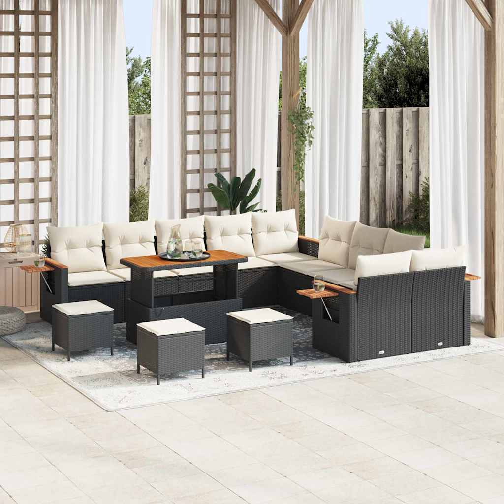 Gartensofa-set mit Kissen 18 pcs Schwarz und Creme Poly-Rattan