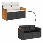 Gartensofa-set mit Kissen 10 pcs Schwarz und Creme Poly-Rattan