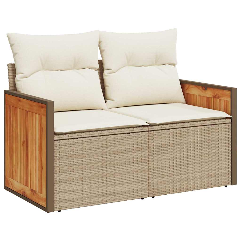 Gartensofa-set mit Kissen 10 pcs Beige und Creme Poly-Rattan