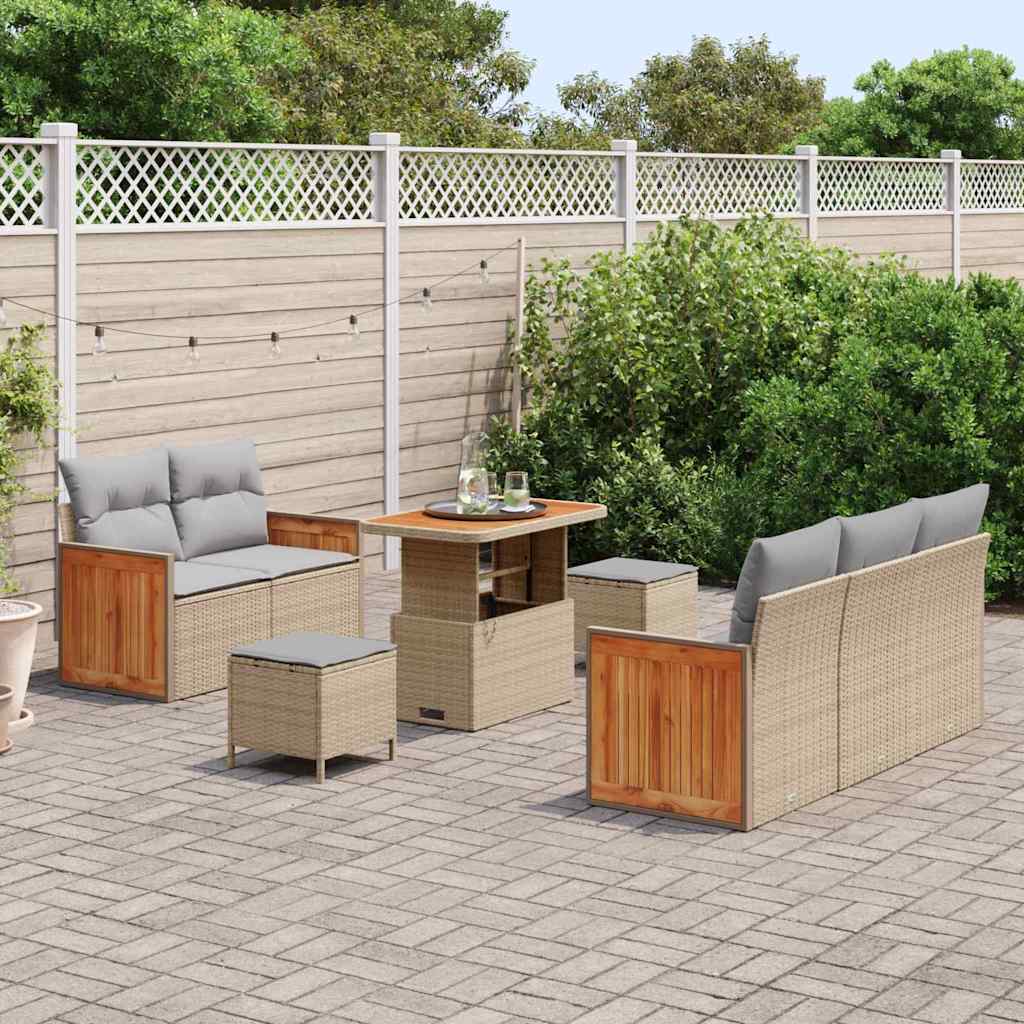 Gartensofa-set mit Kissen 10 pcs Beige und Hellgrau Poly-Rattan
