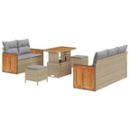 Gartensofa-set mit Kissen 10 pcs Beige und Hellgrau Poly-Rattan