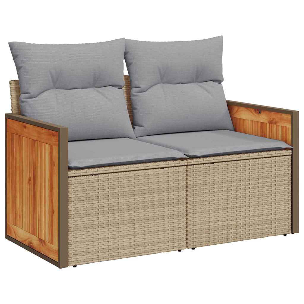 Gartensofa-set mit Kissen 11 pcs Beige und Hellgrau Poly-Rattan