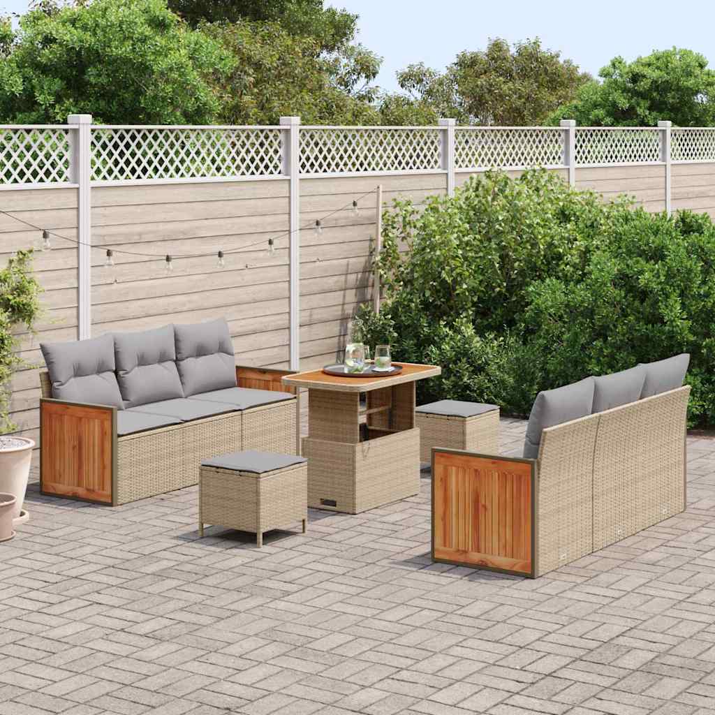 Gartensofa-set mit Kissen 11 pcs Beige und Hellgrau Poly-Rattan