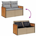 Gartensofa-set mit Kissen 11 pcs Beige und Hellgrau Poly-Rattan