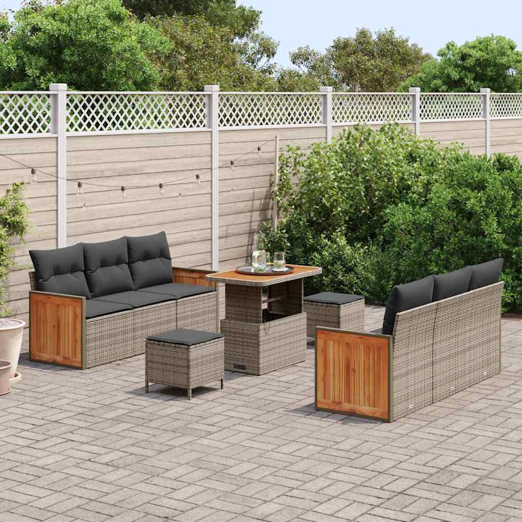 Gartensofa-set mit Kissen 11 pcs Grau Poly-Rattan